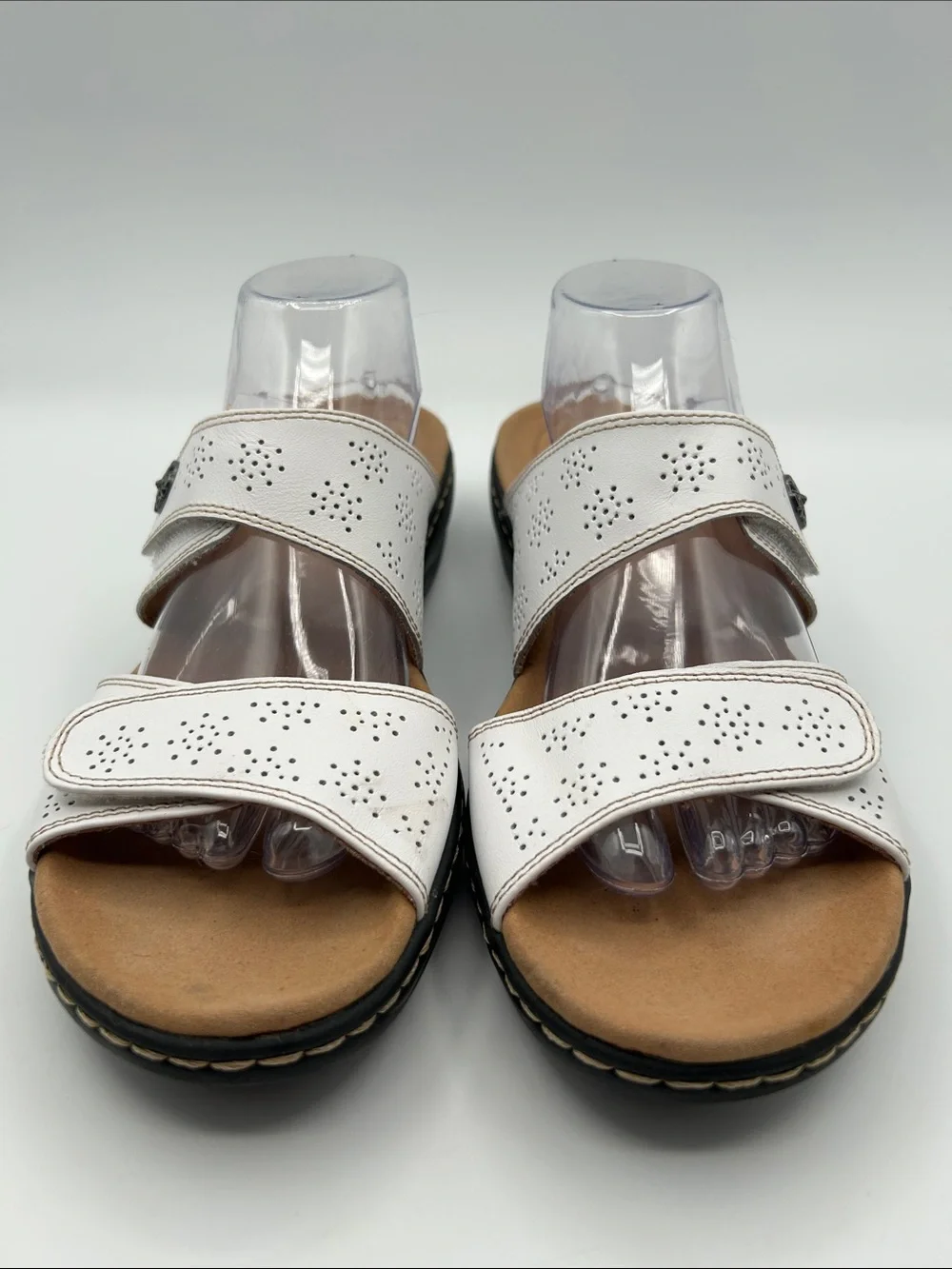 Clarks White Perforated Adjustable Slide Sandals Size 12 N Narrow